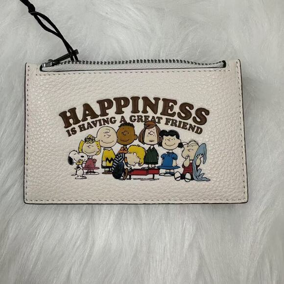 Coach X Peanuts Zip Card Case In Leather/Gunmetal/Chalk Multi CBM79 NWT - Picture 2 of 4